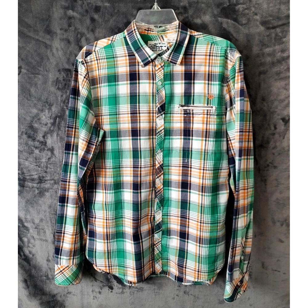 Diesel Women's Long Sleeves White Button Down‎ Plaid Shirt Size Large
